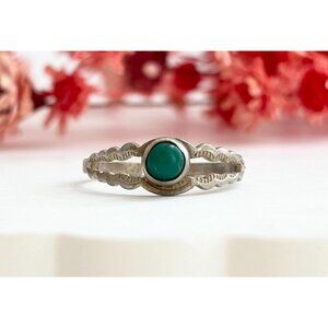 Turquoise Squiggly | Wavy Adjustable Silver Toned Vintage Ring - sz 3.75